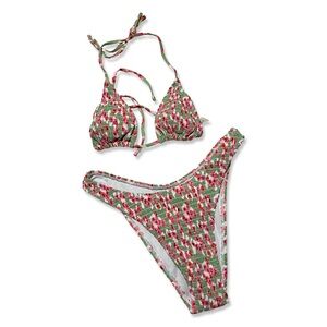 Floral Print Bikini Set | Triangle Bra+High Cut Cheeky Bottoms  | S | NWOT
